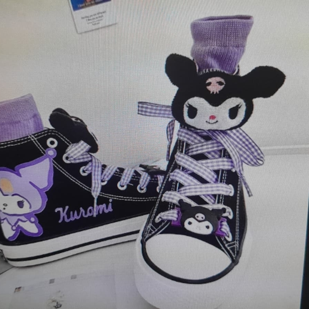 Black and Purple High-Top Sneakers with Character Design